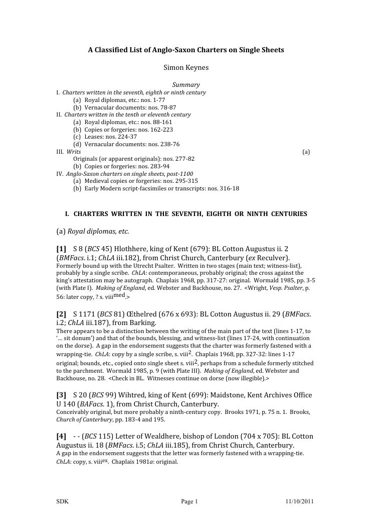 First page of the Classified List