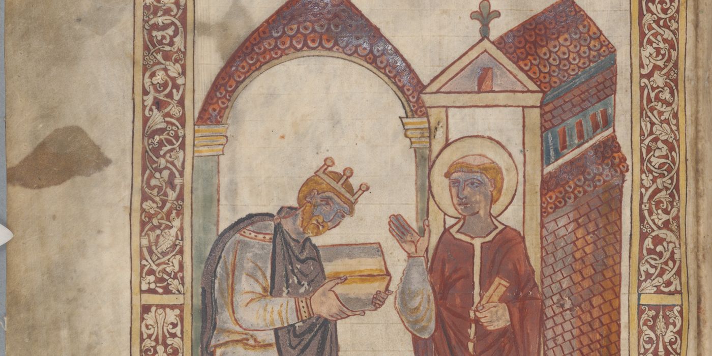 King Æthelstan presents a book to St Cuthbert (Corpus Christi College, Cambridge, MS 183)