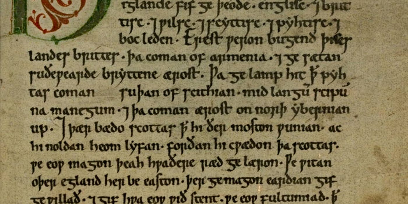 The Peterborough Chronicle: first page of the Anglo-Saxon Chronicle