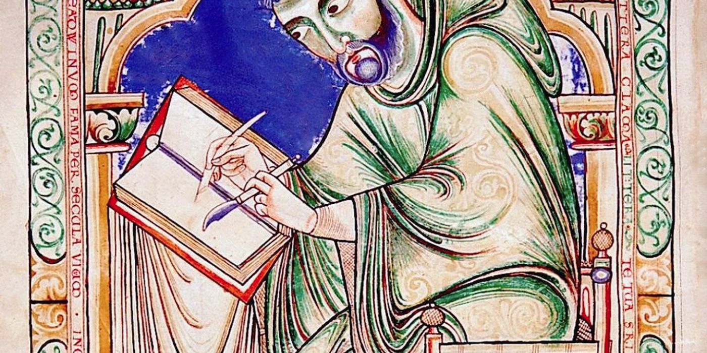 Eadwine the scribe at work (Eadwine Psalter, Canterbury, c. 1160)